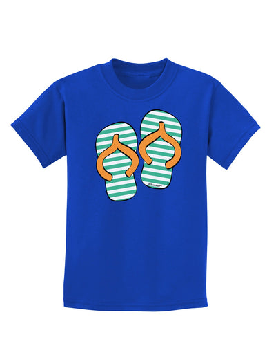 Striped Flip Flops - Teal and Orange Childrens Dark T-Shirt-Childrens T-Shirt-TooLoud-Royal-Blue-X-Small-Davson Sales