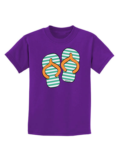 Striped Flip Flops - Teal and Orange Childrens Dark T-Shirt-Childrens T-Shirt-TooLoud-Purple-X-Small-Davson Sales