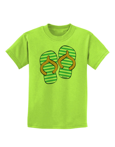 Striped Flip Flops - Teal and Orange Childrens T-Shirt-Childrens T-Shirt-TooLoud-Lime-Green-X-Small-Davson Sales