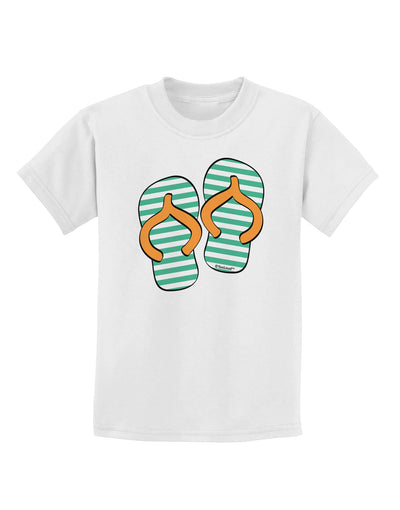 Striped Flip Flops - Teal and Orange Childrens T-Shirt-Childrens T-Shirt-TooLoud-White-X-Small-Davson Sales