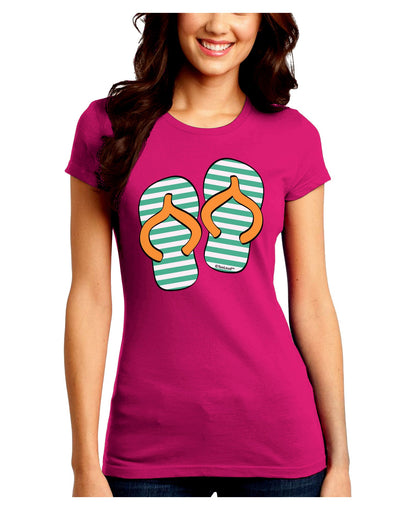 Striped Flip Flops - Teal and Orange Juniors Crew Dark T-Shirt-T-Shirts Juniors Tops-TooLoud-Hot-Pink-Juniors Fitted Small-Davson Sales