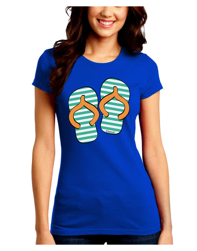 Striped Flip Flops - Teal and Orange Juniors Crew Dark T-Shirt-T-Shirts Juniors Tops-TooLoud-Royal-Blue-Juniors Fitted Small-Davson Sales