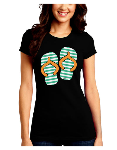 Striped Flip Flops - Teal and Orange Juniors Crew Dark T-Shirt-T-Shirts Juniors Tops-TooLoud-Black-Juniors Fitted Small-Davson Sales