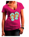 Striped Flip Flops - Teal and Orange Juniors V-Neck Dark T-Shirt-Womens V-Neck T-Shirts-TooLoud-Hot-Pink-Juniors Fitted Small-Davson Sales