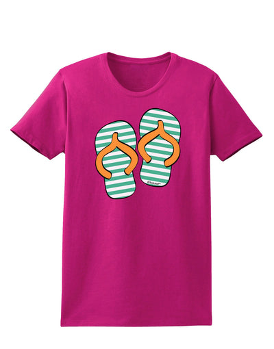 Striped Flip Flops - Teal and Orange Womens Dark T-Shirt-TooLoud-Hot-Pink-Small-Davson Sales