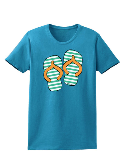 Striped Flip Flops - Teal and Orange Womens Dark T-Shirt-TooLoud-Turquoise-X-Small-Davson Sales