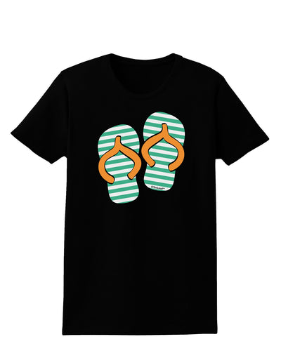 Striped Flip Flops - Teal and Orange Womens Dark T-Shirt-TooLoud-Black-X-Small-Davson Sales