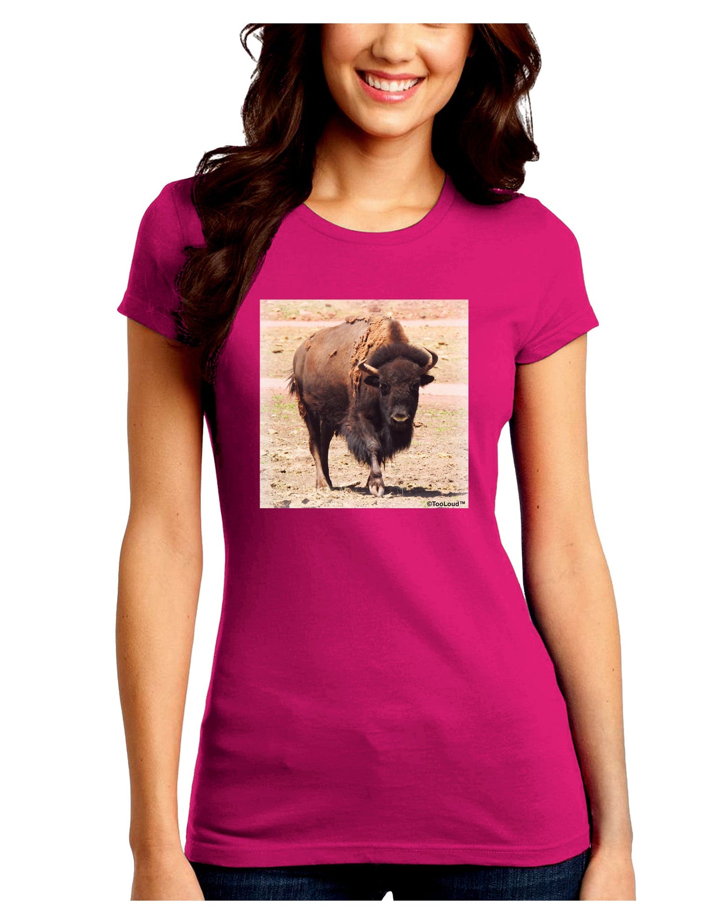 Strong Bison Juniors Petite Crew Dark T-Shirt-T-Shirts Juniors Tops-TooLoud-Hot-Pink-Juniors Fitted Small-Davson Sales