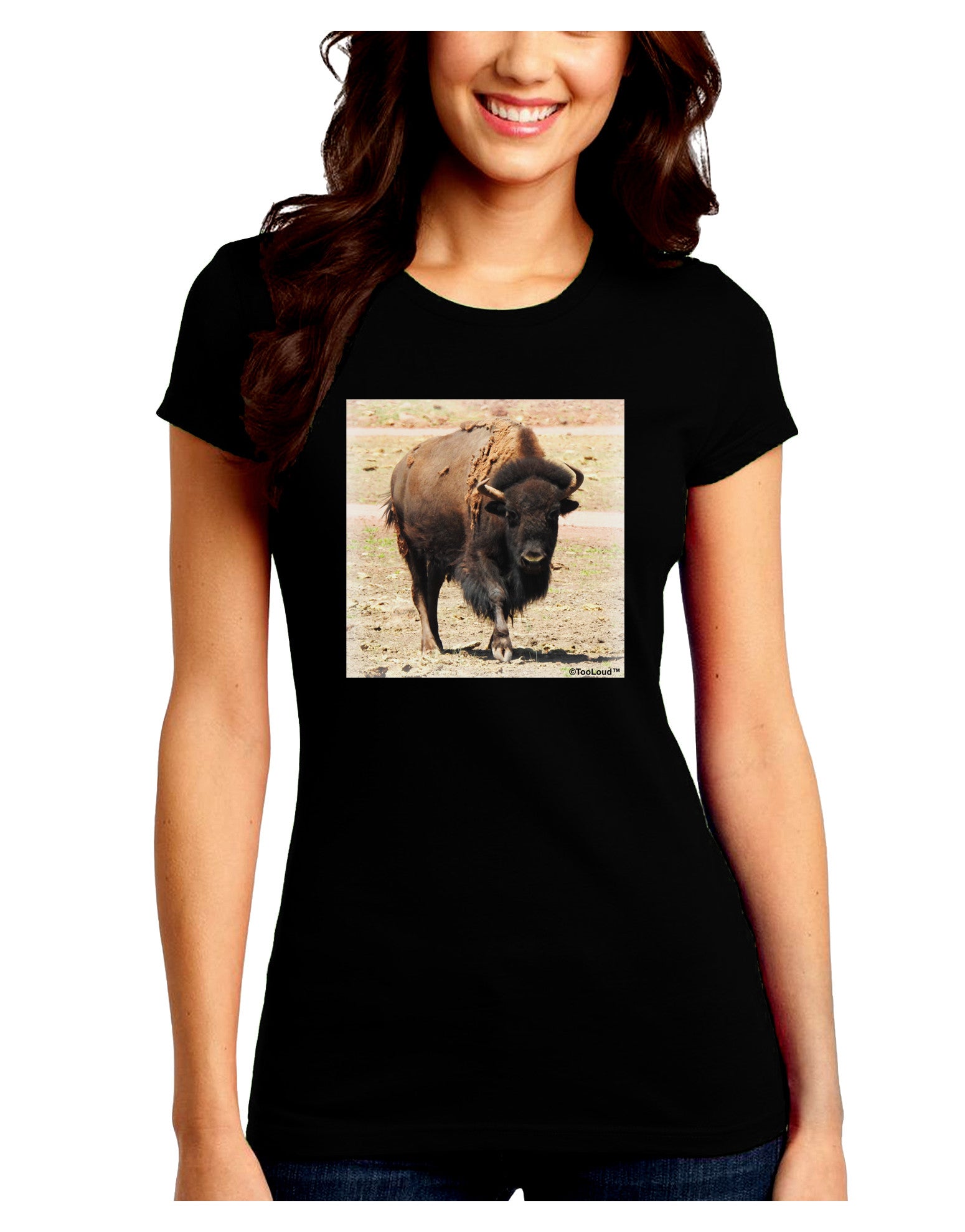 Strong Bison Juniors Petite Crew Dark T-Shirt-T-Shirts Juniors Tops-TooLoud-Black-Juniors Fitted Small-Davson Sales