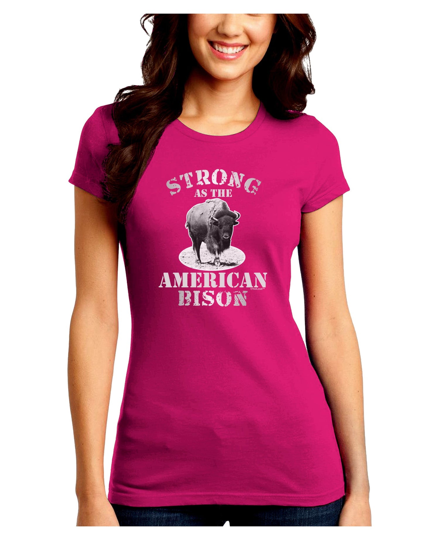 Strong Bison Text Juniors Petite Crew Dark T-Shirt-T-Shirts Juniors Tops-TooLoud-Hot-Pink-Juniors Fitted Small-Davson Sales