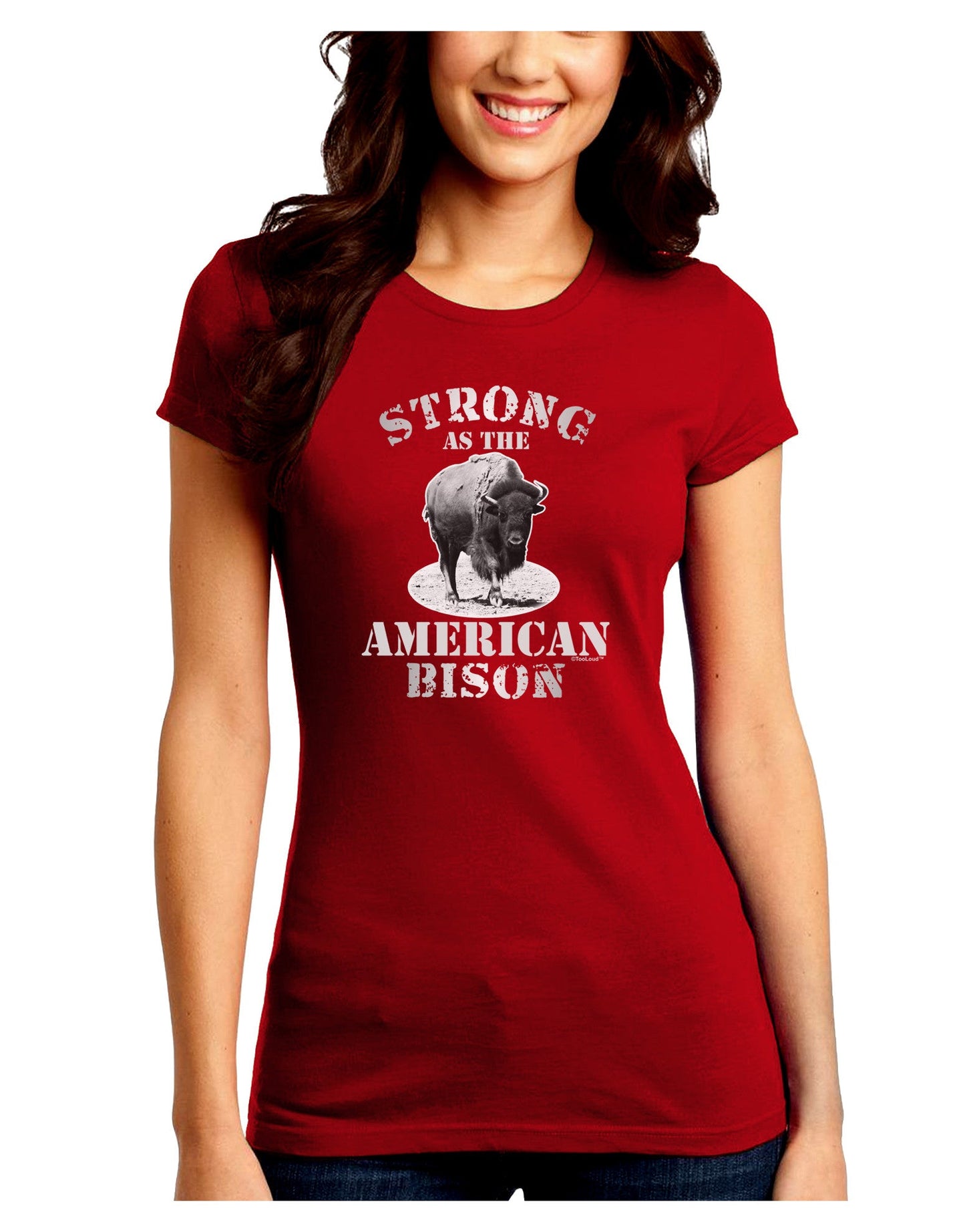 Strong Bison Text Juniors Petite Crew Dark T-Shirt-T-Shirts Juniors Tops-TooLoud-Red-Juniors Fitted Small-Davson Sales