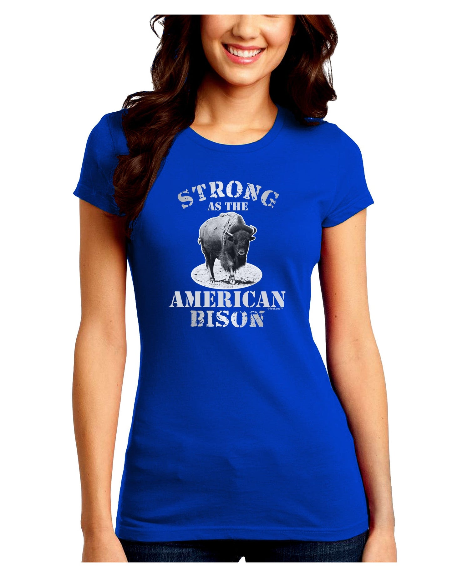 Strong Bison Text Juniors Petite Crew Dark T-Shirt-T-Shirts Juniors Tops-TooLoud-Royal-Blue-Juniors Fitted Small-Davson Sales