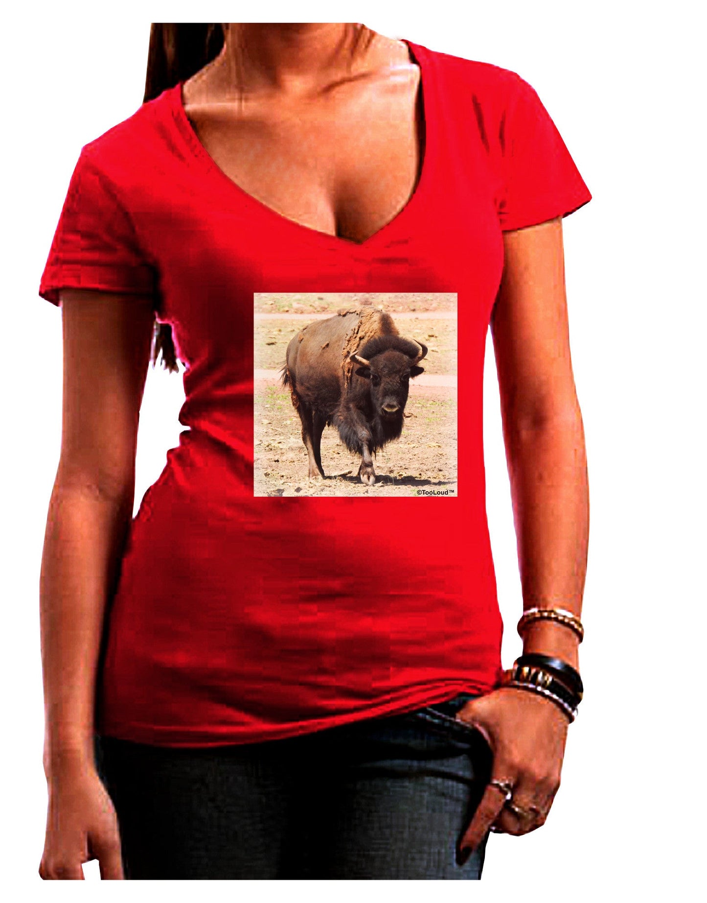 Strong Bison Womens V-Neck Dark T-Shirt-Womens V-Neck T-Shirts-TooLoud-Red-Juniors Fitted Small-Davson Sales