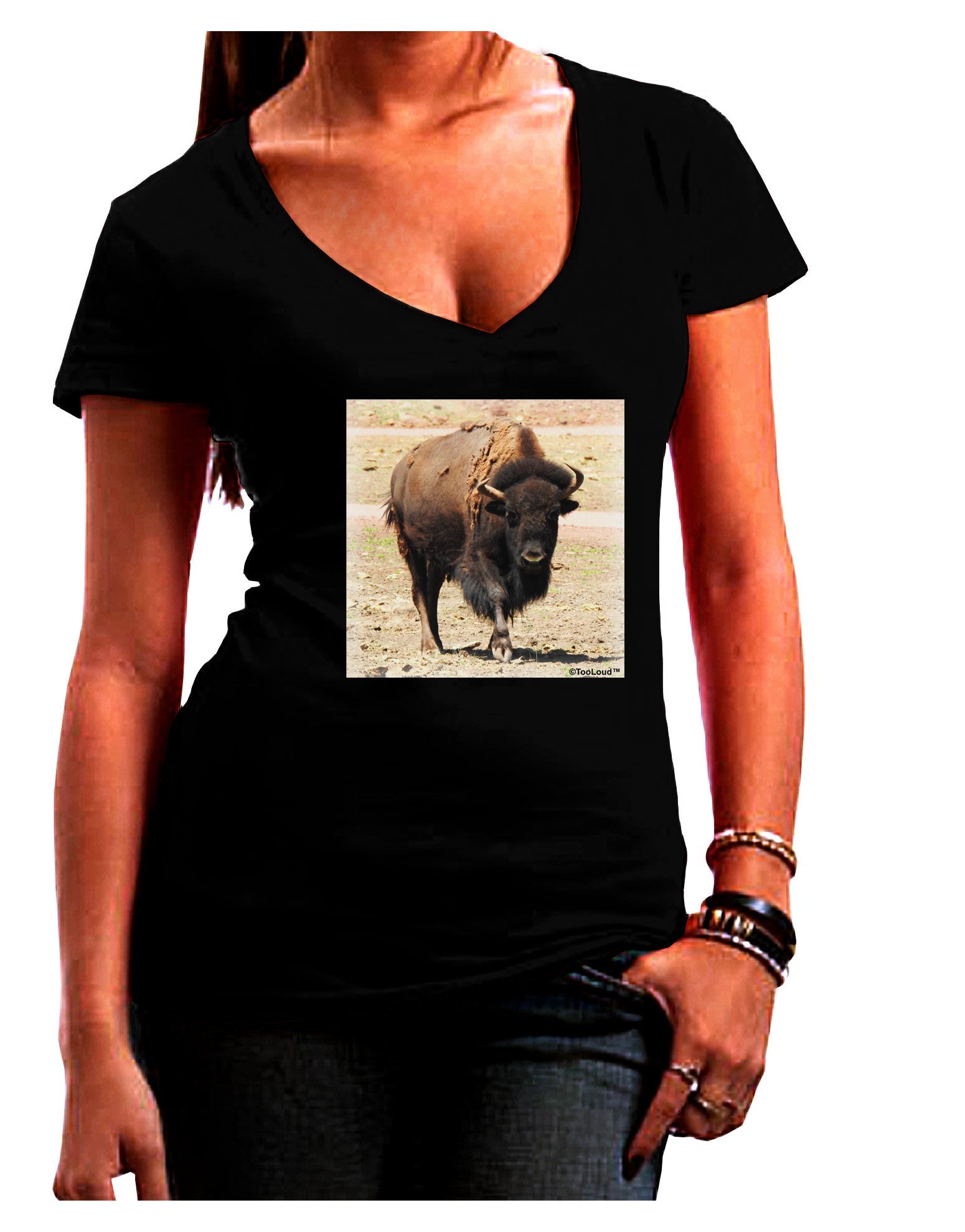 Strong Bison Womens V-Neck Dark T-Shirt-Womens V-Neck T-Shirts-TooLoud-Black-Juniors Fitted Small-Davson Sales