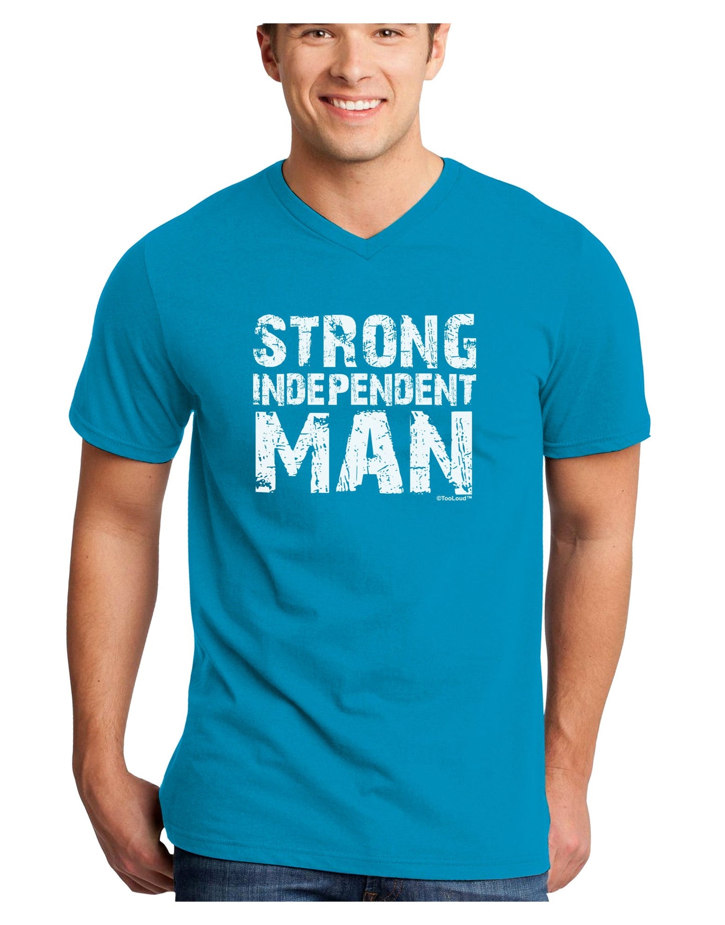 Strong Independent Man Adult Dark V-Neck T-Shirt-TooLoud-Turquoise-Small-Davson Sales