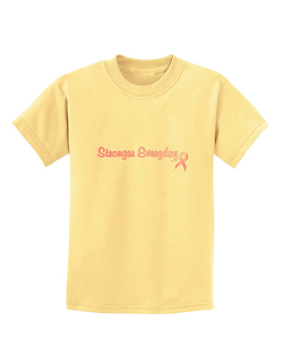 Stronger Everyday Breast Cancer Awareness Ribbon Childrens T-Shirt-Childrens T-Shirt-TooLoud-Daffodil-Yellow-X-Small-Davson Sales