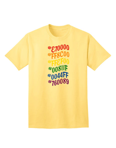 Stylish Adult T-Shirt Featuring the Pride Flag Hex Code-Mens T-shirts-TooLoud-Yellow-Small-Davson Sales