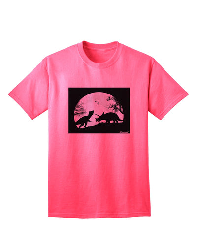 Stylish Adult T-Shirt featuring T-Rex and Triceratops Silhouettes Design by TooLoud-Mens T-shirts-TooLoud-Neon-Pink-Small-Davson Sales