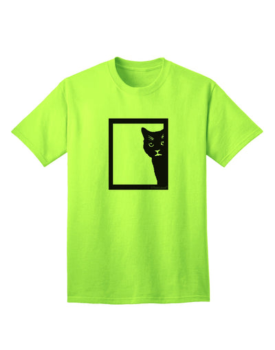 Stylish Cat Peeking Adult T-Shirt by TooLoud-Mens T-shirts-TooLoud-Neon-Green-Small-Davson Sales