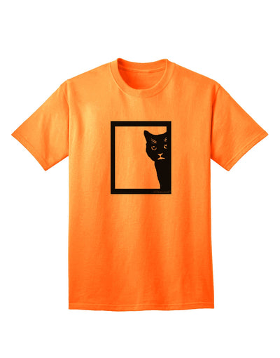 Stylish Cat Peeking Adult T-Shirt by TooLoud-Mens T-shirts-TooLoud-Neon-Orange-Small-Davson Sales