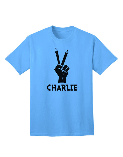 Stylish Hand Peace Sign - Charlie Design Adult T-Shirt by TooLoud-Mens T-shirts-TooLoud-Aquatic-Blue-Small-Davson Sales