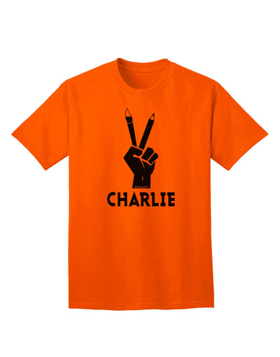 Stylish Hand Peace Sign - Charlie Design Adult T-Shirt by TooLoud-Mens T-shirts-TooLoud-Orange-Small-Davson Sales