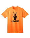 Stylish Hand Peace Sign - Charlie Design Adult T-Shirt by TooLoud-Mens T-shirts-TooLoud-Neon-Orange-Small-Davson Sales