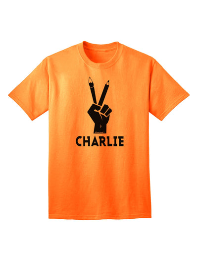 Stylish Hand Peace Sign - Charlie Design Adult T-Shirt by TooLoud-Mens T-shirts-TooLoud-Neon-Orange-Small-Davson Sales