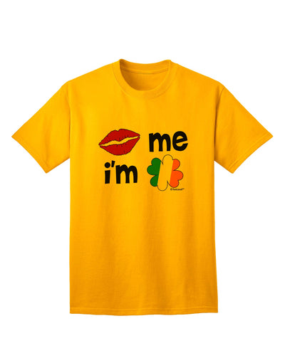 Stylish Irish-themed Adult T-Shirt: Kiss Me I'm Irish, featuring Kiss and Irish Flag Shamrock, exclusively by TooLoud-Mens T-shirts-TooLoud-Gold-Small-Davson Sales