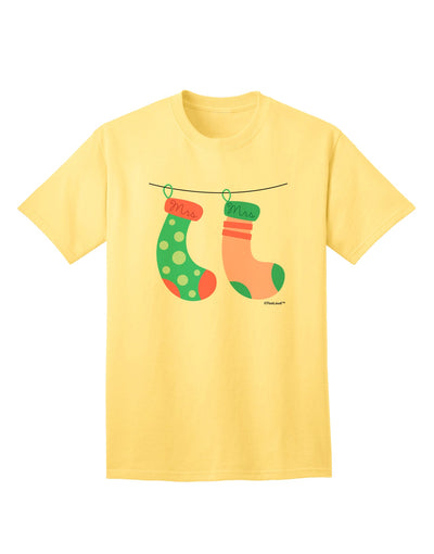 Stylish Mrs and Mrs Christmas Couple Stockings Adult T-Shirt by TooLoud-Mens T-shirts-TooLoud-Yellow-Small-Davson Sales