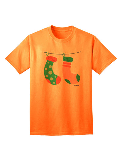 Stylish Mrs and Mrs Christmas Couple Stockings Adult T-Shirt by TooLoud-Mens T-shirts-TooLoud-Neon-Orange-Small-Davson Sales