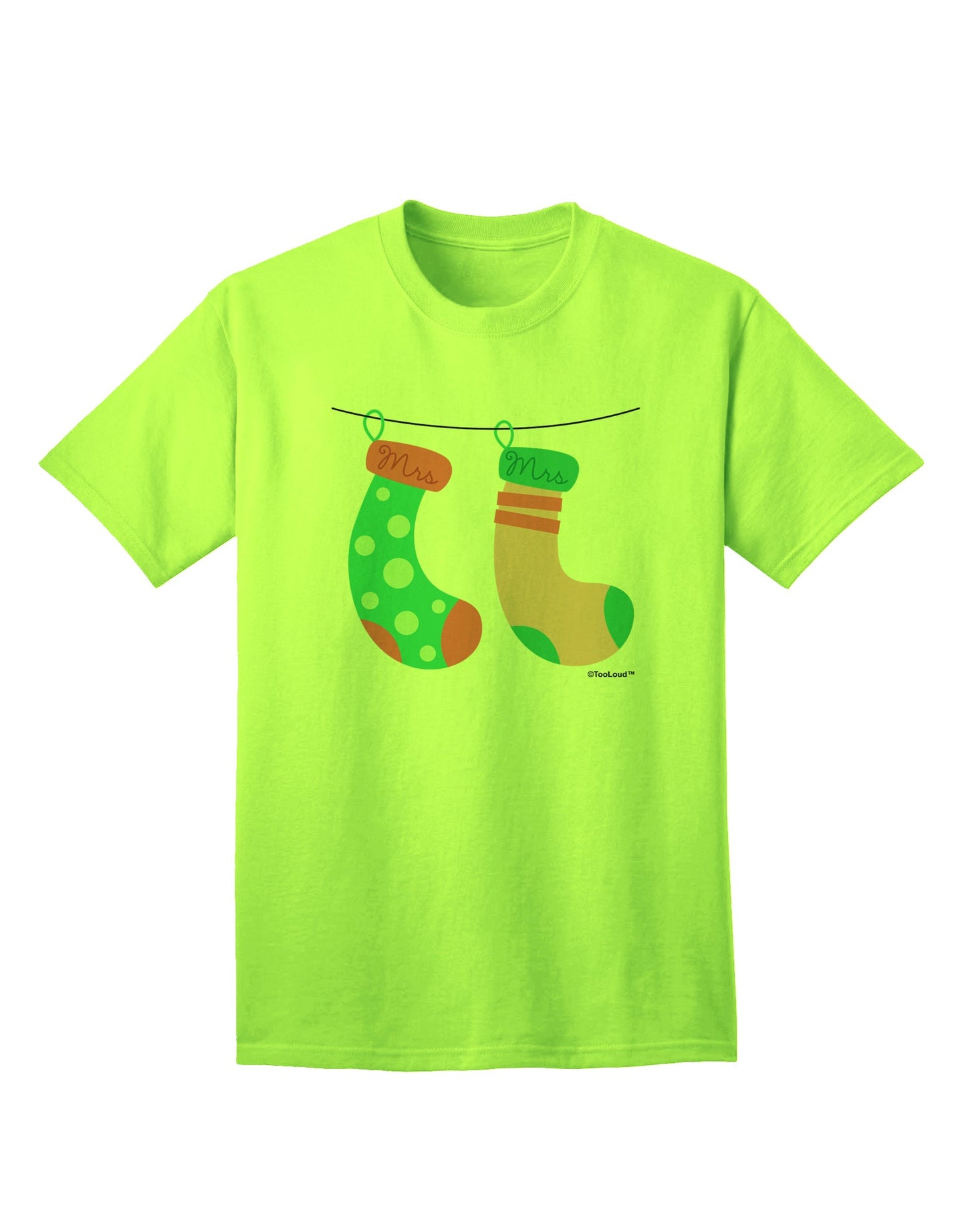 Stylish Mrs and Mrs Christmas Couple Stockings Adult T-Shirt by TooLoud-Mens T-shirts-TooLoud-Neon-Green-Small-Davson Sales