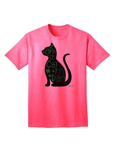 Stylish St. Patrick's Day Cat Adult T-Shirt by TooLoud for a Festive Celebration-Mens T-shirts-TooLoud-Neon-Pink-Small-Davson Sales