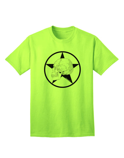 Stylish White Skull With Star Adult T-Shirt Offered by TooLoud-Mens T-shirts-TooLoud-Neon-Green-Small-Davson Sales