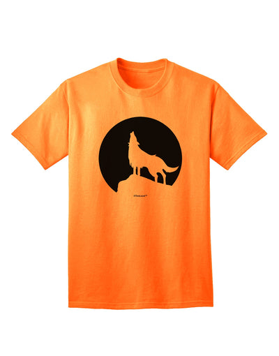 Stylish and Striking Wolf Howling at the Moon - Design #1 Adult T-Shirt by TooLoud-Mens T-shirts-TooLoud-Neon-Orange-Small-Davson Sales