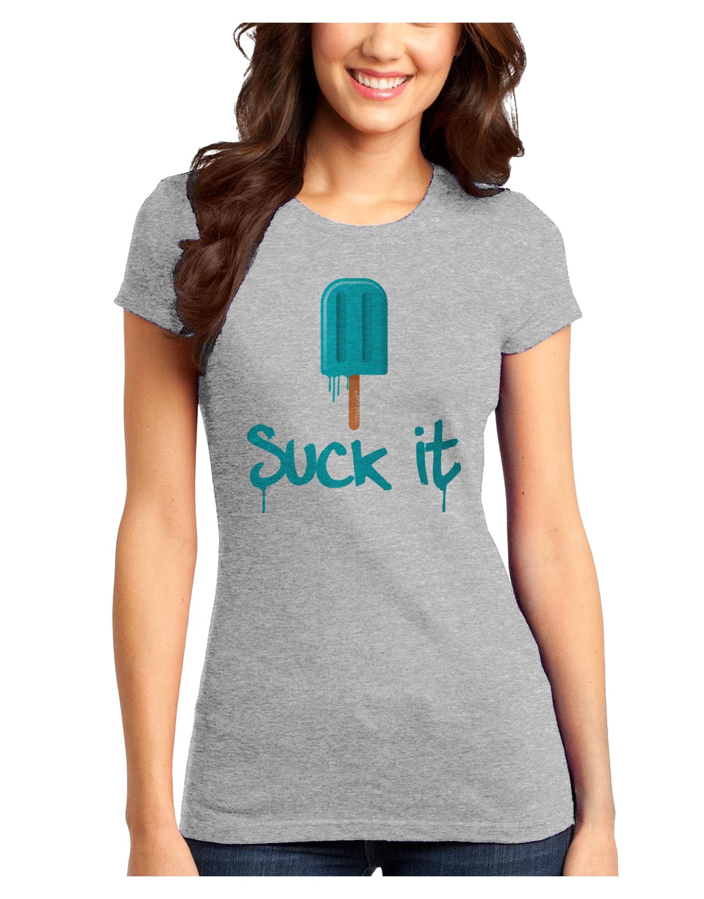 Suck It Popsicle Juniors Petite T-Shirt-T-Shirts Juniors Tops-TooLoud-Ash-Gray-Juniors Fitted X-Small-Davson Sales