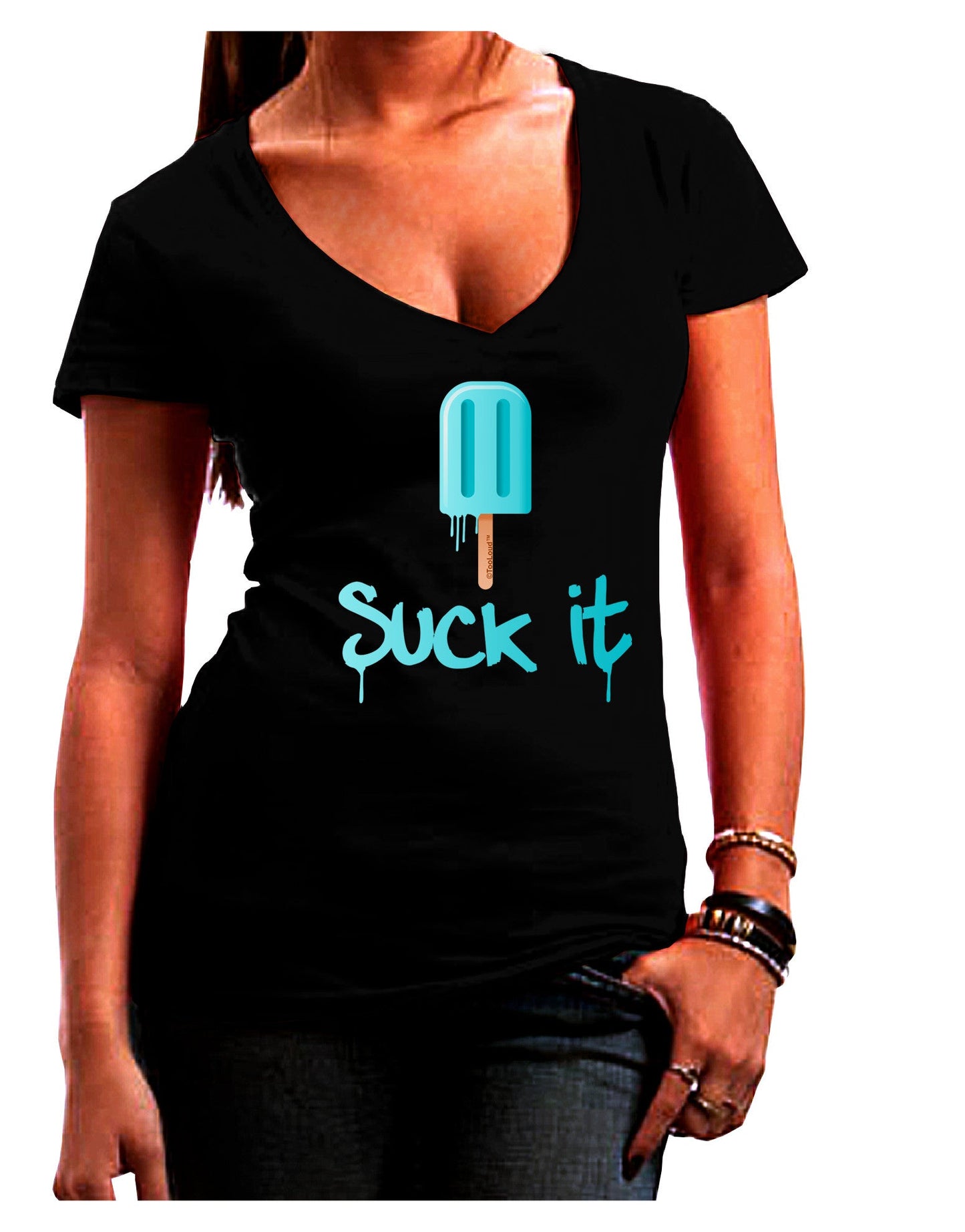 Suck It Popsicle Womens V-Neck Dark T-Shirt-Womens V-Neck T-Shirts-TooLoud-Black-Juniors Fitted Small-Davson Sales