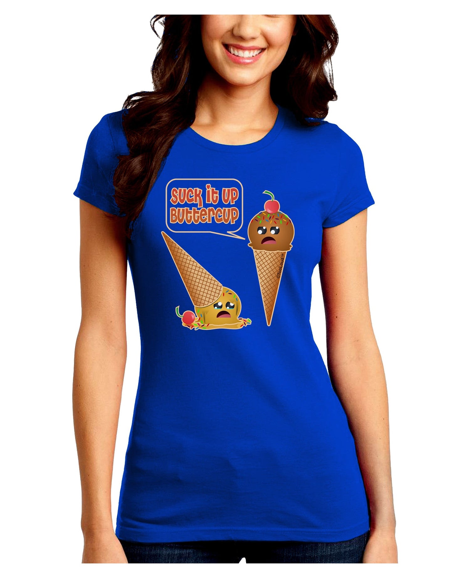 Suck It Up Buttercup Icecream Juniors Petite Crew Dark T-Shirt-T-Shirts Juniors Tops-TooLoud-Royal-Blue-Juniors Fitted Small-Davson Sales