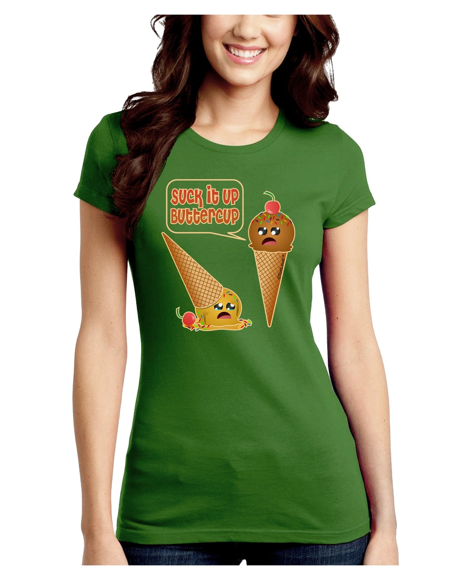 Suck It Up Buttercup Icecream Juniors Petite Crew Dark T-Shirt-T-Shirts Juniors Tops-TooLoud-Kiwi-Green-Juniors Fitted Small-Davson Sales