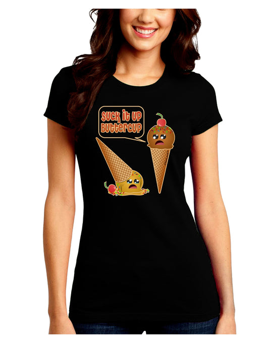 Suck It Up Buttercup Icecream Juniors Petite Crew Dark T-Shirt-T-Shirts Juniors Tops-TooLoud-Black-Juniors Fitted Small-Davson Sales