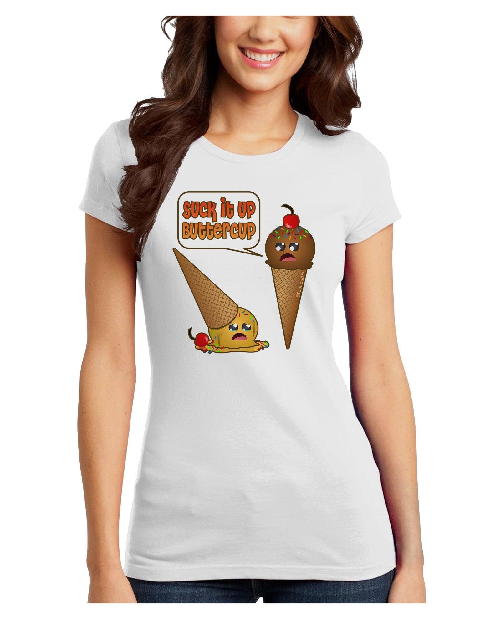 Suck It Up Buttercup Icecream Juniors Petite T-Shirt-T-Shirts Juniors Tops-TooLoud-White-Juniors Fitted X-Small-Davson Sales
