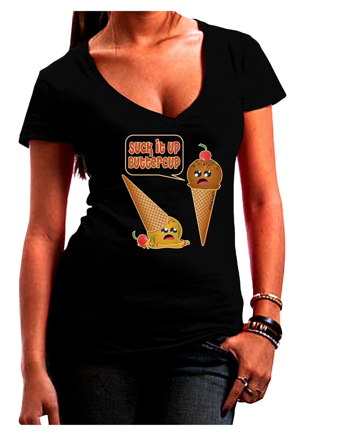 Suck It Up Buttercup Icecream Womens V-Neck Dark T-Shirt-Womens V-Neck T-Shirts-TooLoud-Black-Juniors Fitted Small-Davson Sales