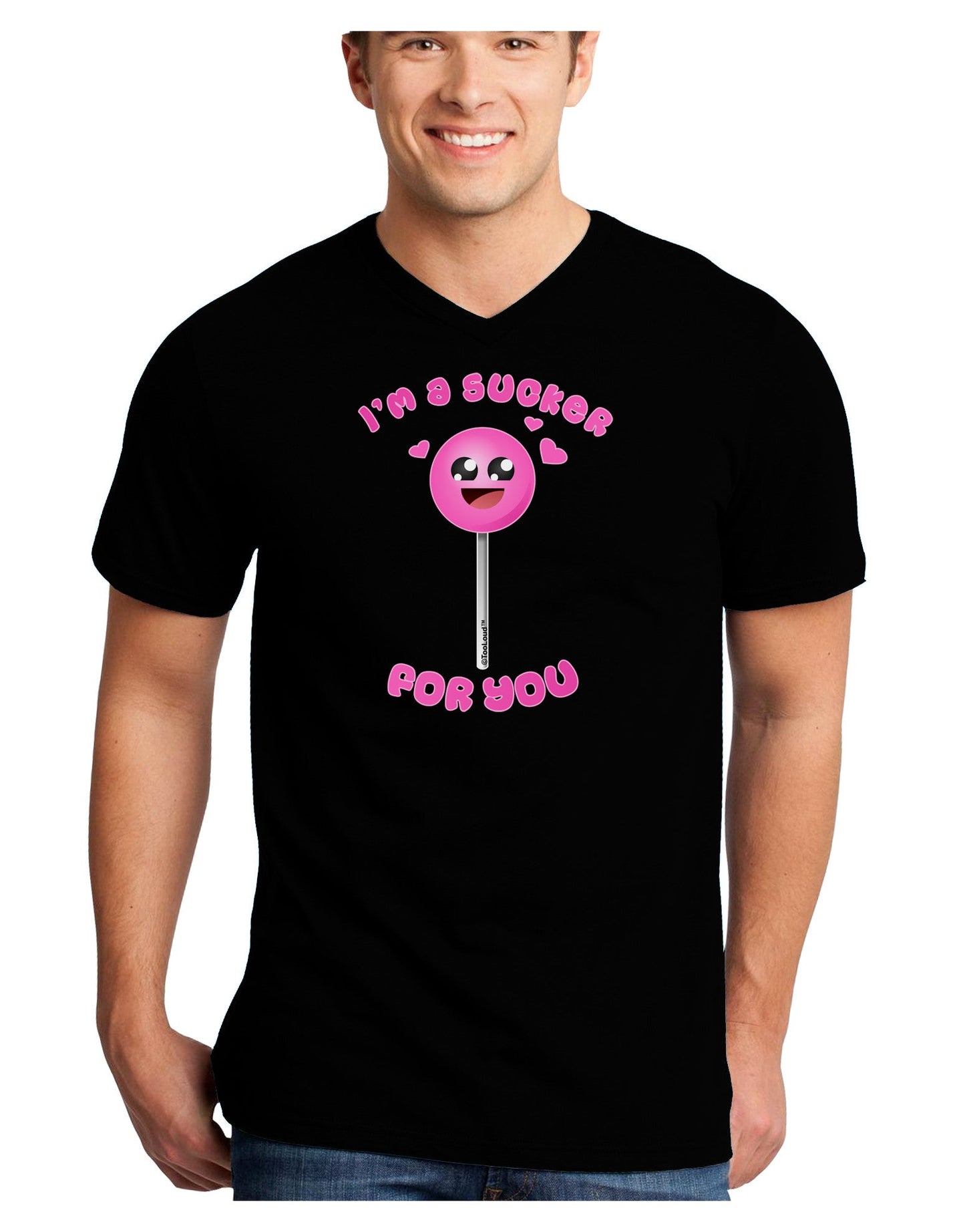 Sucker For You Adult Dark V-Neck T-Shirt-Mens V-Neck T-Shirt-TooLoud-Black-Small-Davson Sales