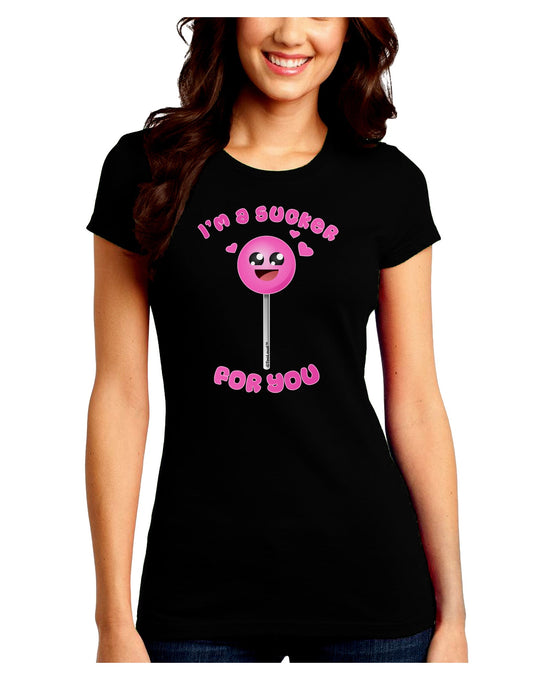 Sucker For You Juniors Petite Crew Dark T-Shirt-T-Shirts Juniors Tops-TooLoud-Black-Juniors Fitted Small-Davson Sales
