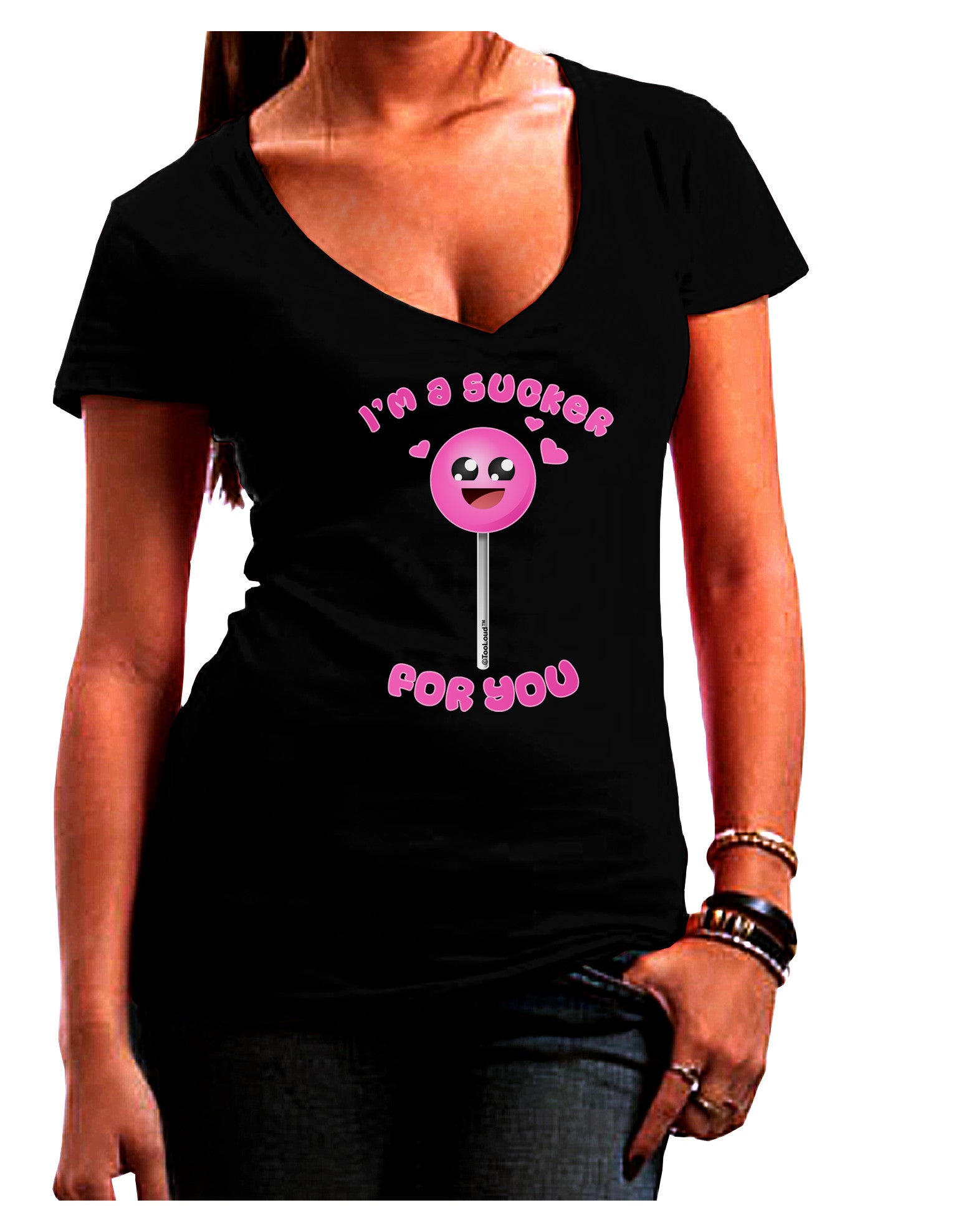 Sucker For You Womens V-Neck Dark T-Shirt-Womens V-Neck T-Shirts-TooLoud-Black-Juniors Fitted Small-Davson Sales