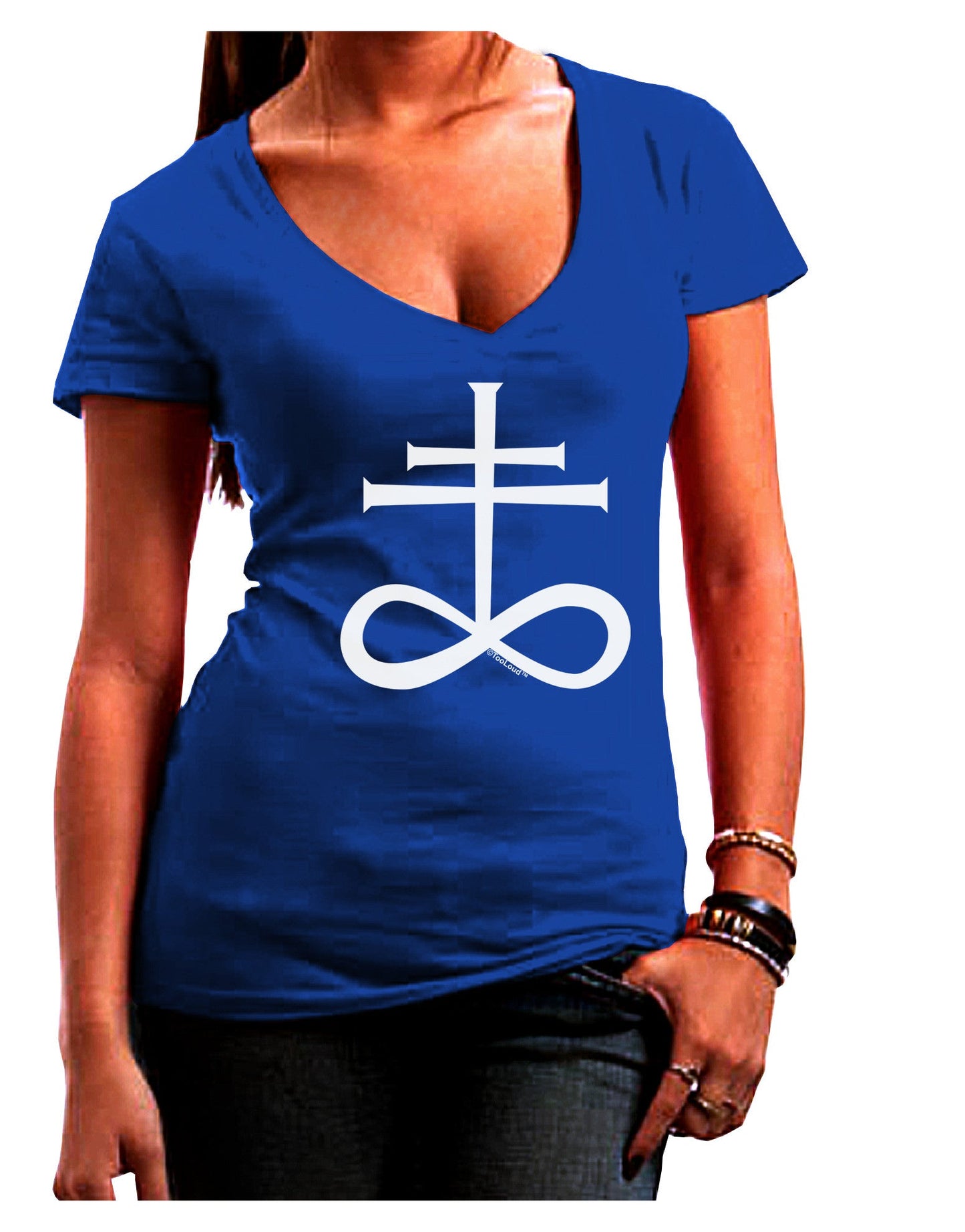 Sulphur Cross Womens V-Neck Dark T-Shirt-Womens V-Neck T-Shirts-TooLoud-Royal-Blue-Juniors Fitted Small-Davson Sales
