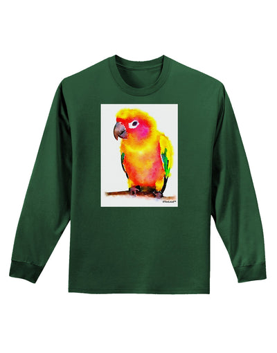 Sun Conure Parrot Watercolor Adult Long Sleeve Dark T-Shirt-TooLoud-Dark-Green-Small-Davson Sales