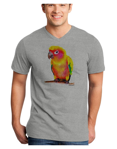 Sun Conure Parrot Watercolor Adult V-Neck T-shirt-Mens V-Neck T-Shirt-TooLoud-HeatherGray-Small-Davson Sales