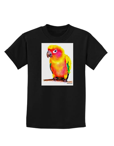 Sun Conure Parrot Watercolor Childrens Dark T-Shirt-Childrens T-Shirt-TooLoud-Black-X-Small-Davson Sales