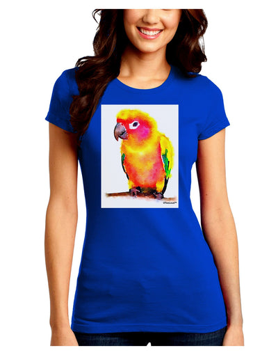 Sun Conure Parrot Watercolor Juniors Crew Dark T-Shirt-T-Shirts Juniors Tops-TooLoud-Royal-Blue-Juniors Fitted Small-Davson Sales